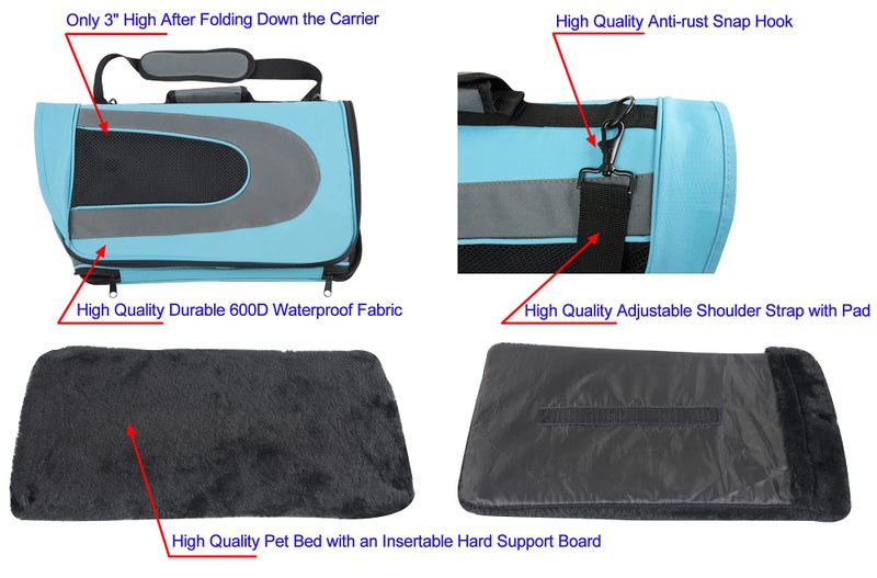 EliteField Deluxe Soft Pet Carrier (3 Year Warranty, Airline Approved), Multiple Sizes and Colors Available (20" L x 11" W x 11" H, Sky Blue+Gray) - Image 5